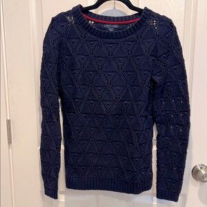 Tommy Hilfiger Lace Knit Blue Crew Neck Sweater
